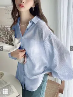 グレイル 新品 dk954 青ストライプシャツ Fサイズ