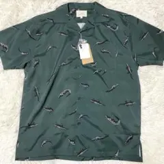 CORISCO 総柄シャツ ワニ　ポリシャツ　開襟　オープンカラー