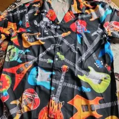 新品】シャツ ギター 総柄 アロハ 柄シャツ メンズ M L 黒 ブラック
