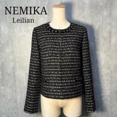 新品タグ付☆ NEMIKA ツイードノーカラージャケット ビジュー&ストーン付