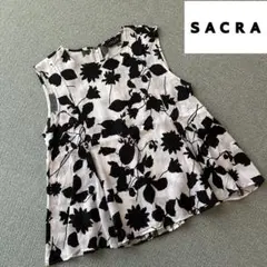 【お値下げ】SACRA モノトーン フラワー ノースリーブブラウス