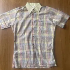 searsチェック柄 半袖シャツ オープンカラー70s
