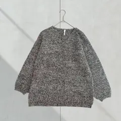 3202【エアパペル】ニット　長袖　ミックスカラー　Vネック　秋冬　グレー　M