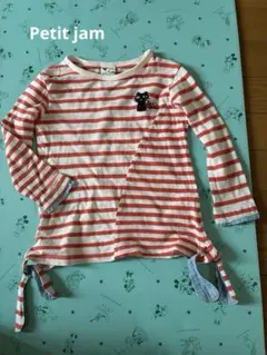 Petit jam 赤と白ストライプ Tシャツ