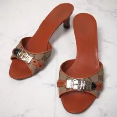 ☆GUCCI GG柄 ミュールサンダル ロゴ金具 36 1/2C 23.0cm.