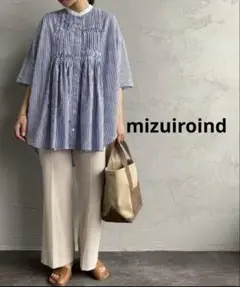 mizuiro indミズイロインド ピンタック スタンドカラーワイドシャツBl