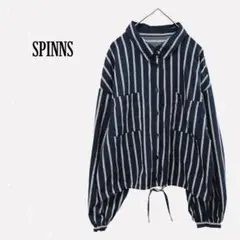 スピンズ 【M】 ストライプ 長袖シャツ ドロップショルダー ダブルポケット