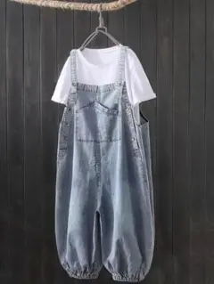 デニム サロペット オーバーオール 薄手 ゆったり おしゃれ度高め 着痩せ