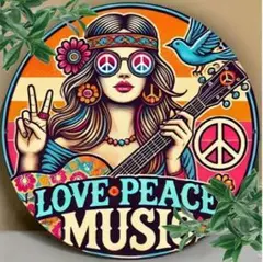LOVE PEACE MUSIC ブリキ看板286 ヒッピー　レトロ　壁装飾