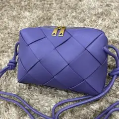 新品本革　ショルダーバッグ　牛革　パープル　編み込み　無地　シンプル　肩がけ