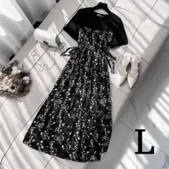 春 夏 秋 ワンピース L 花柄 黒 白 大人かわいい  シンプル マタニティ