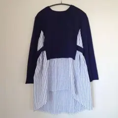 VIANTE/ビアンテ 長袖チュニック　ストライプ切り替え　ウエストカバーF