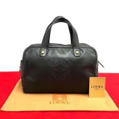 極 美品 ロエベ アマソナ 28 アナグラム レザー ミニ ボストンバッグ 黒