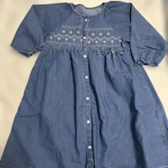 デニム刺繍七分袖ワンピース140