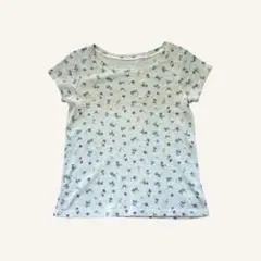 merlot小花柄半袖カットソー ワッフル生地ショートスリーブTシャツ グレーF