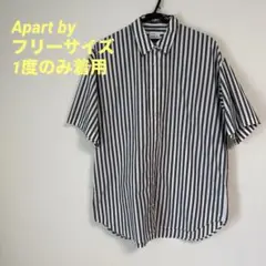 Apart by アパートバイ ストライプ 半袖シャツ フリーサイズ コットン入