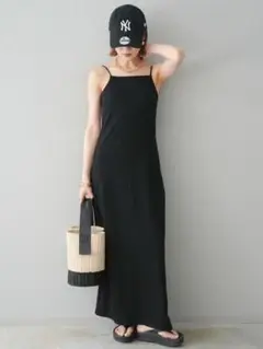 カップ付カットリブキャミワンピース　ブラック　lumier