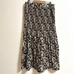 美品✨MUMU&Co.ロングスカート リバティ柄　ブラック L ウエストゴム
