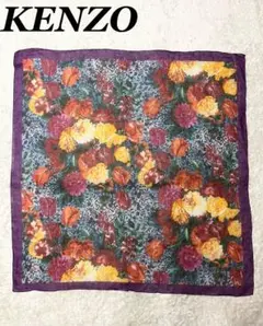 美品 KENZO 大判 スカーフ 花柄 シルク100% シースルー