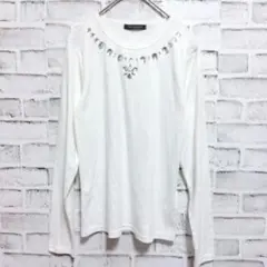 長袖カットソー Tシャツ ビジュー 白 M a967