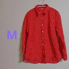 Mサイズ 赤と白のストライプ長袖シャツ