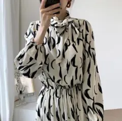 新品 秋 ボウタイ ロング ワンピース フォーマル 韓国 レディース 白