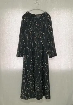 美品✦S.t.Robe ロングフレアワンピース L 黒ブラック花柄 裏地付