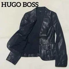 ヒューゴボス　ライダースジャケット　ラムレザー　シングル　キルティング　ブラック HUGO BOSS (ヒューゴボス) ラムレザー フルジップ ライダース