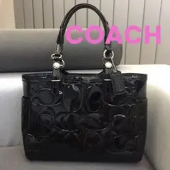 COACH コーチ シグネチャー トートバッグ ハンドバッグ エナメル ブラック