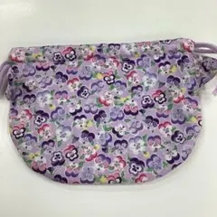 パンジー柄 巾着袋 小型　ハンドメイド
