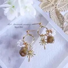 No.6384　カーキブラウンマーブルの　ピアス/イヤリング