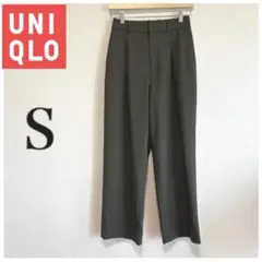 ユニクロ　タックワイドパンツ　丈標準　ダークグリーン　緑系　S スラックス