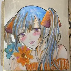 水彩画 微笑む少女と花
