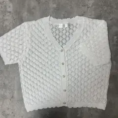 サマーニット　カーデガン　ホワイト　パールボタン　Mサイズ