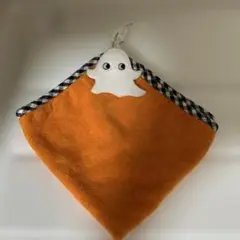 オレンジ ゴースト 黒猫 ループ付タオル ハロウィンタオル