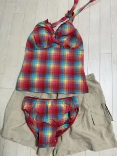 チェック柄セパレート水着・ショートパンツ付き