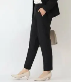 【シューラルー】ダブルクロスプルオンテーパードパンツ L 黒 セミフォーマル
