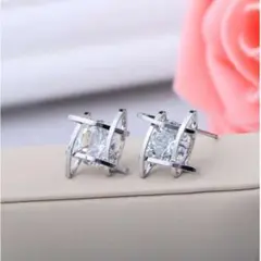 CZ 一粒ダイヤ ピアス 四角 #デザイン シルバー 合金 シンプル 韓国風v