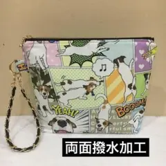 アメコミ柄　ジャックラッセルテリアちゃん　両面撥水加工　マチありポーチ