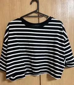 クロップドTシャツ 黒と白のストライプ