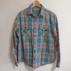 Eddie Bauer ターコイズ チェック 長袖シャツ L