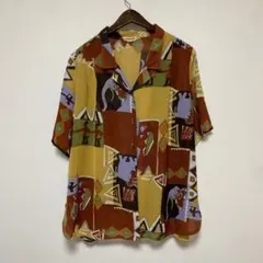 90s 総柄シャツ　個性派　奇抜柄　象　エレファント