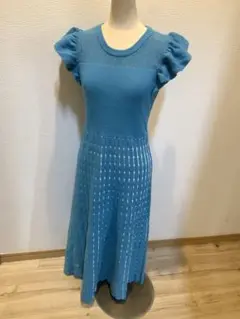 pool studio alivier 水色 ニット 肩フリル ワンピース