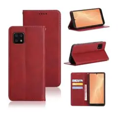 AQUOS Sense4 ケース PUレザー TPU 手帳型 レッド 207