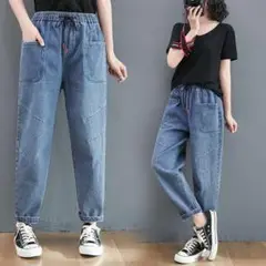 花柄綿デニムジーンズ可愛ポッケット痩せ19