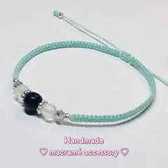 #53 ♡ファセットカット黒瑪瑙u0026ムーンストーン天然石♡マクラメ ミサンガ