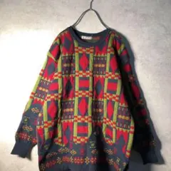 【ヴィンテージ】レトロ 総柄 デザイナーズニット 古着 used AS5
