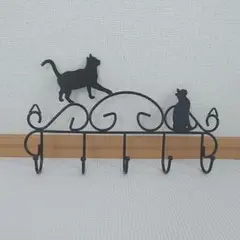 壁掛けキーフック 猫 ブラック