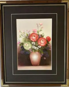 薔薇　絵画　花瓶　油彩画