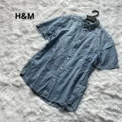 【エイチアンドエム】半袖デニムシャツ　M コットン　春夏　胸ポケット　古着